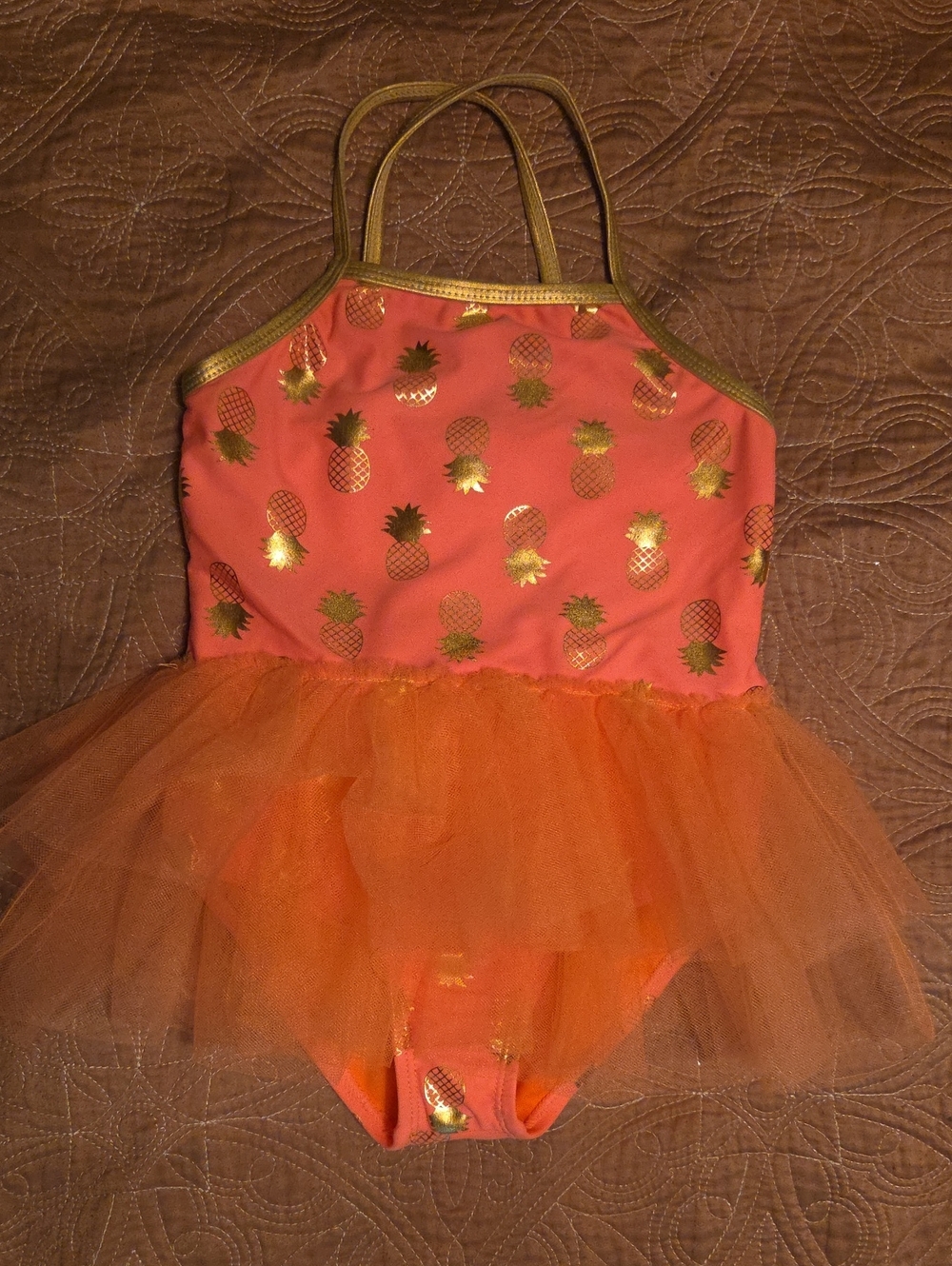 Kids Orange Pineapple Tutu Costume Swimsuit